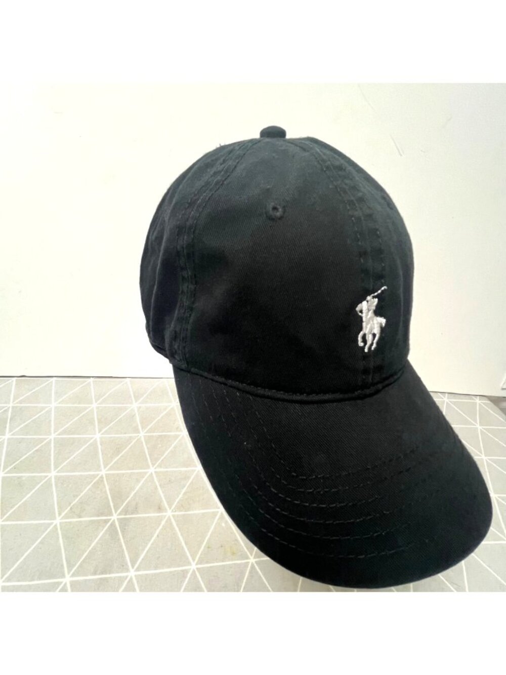 Vintage Ralph Lauren Polo Black White Embroider Logo Blue Label Hat Golf Dad